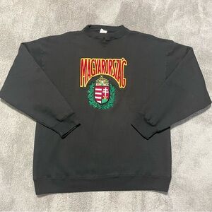 Vintage BAC Magyarorszac Hungary Sweatshirt Mens Large Black Stitched